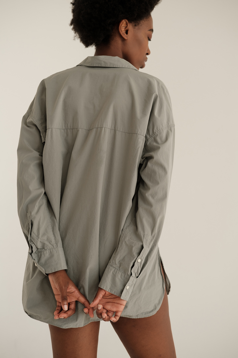 Woman in Grey Dress Shirt