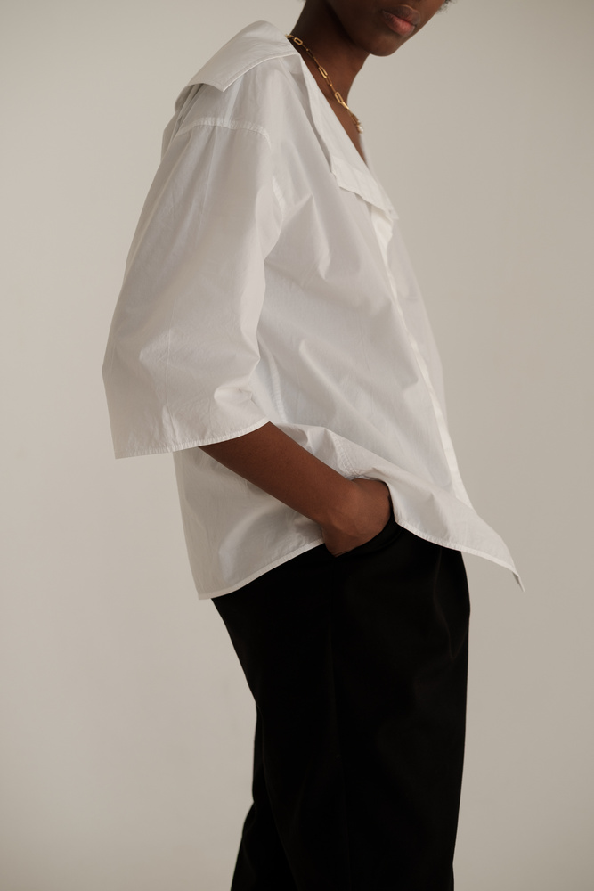 Woman in White Dress Shirt